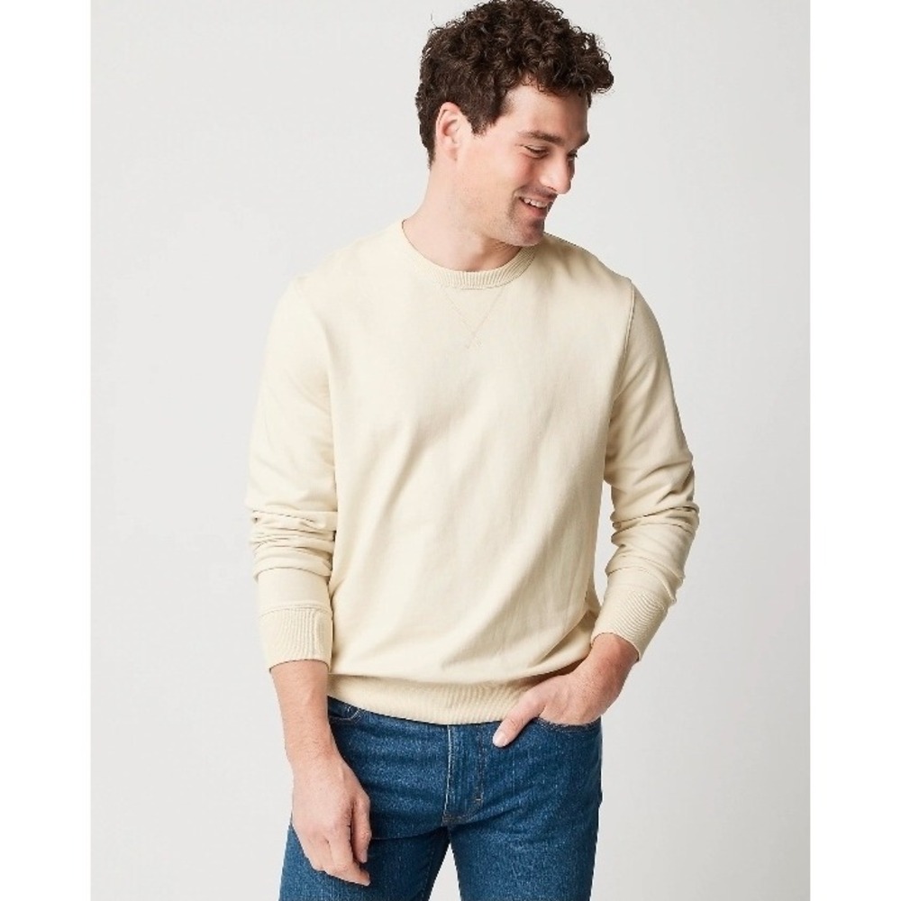 J.Crew‎ Mens Small Natural Authentic Fleece Sweatshirt CP943 Crewneck Cotton New